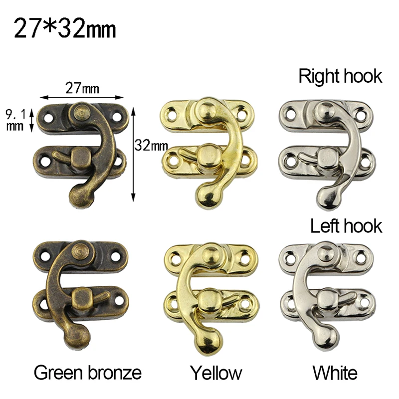 10PCS/Bag Vintage Metal Hardware Furniture Wooden Box Leather Bag Hardware Decorative Latch Clasps Lock Padlock Hasp With Screws