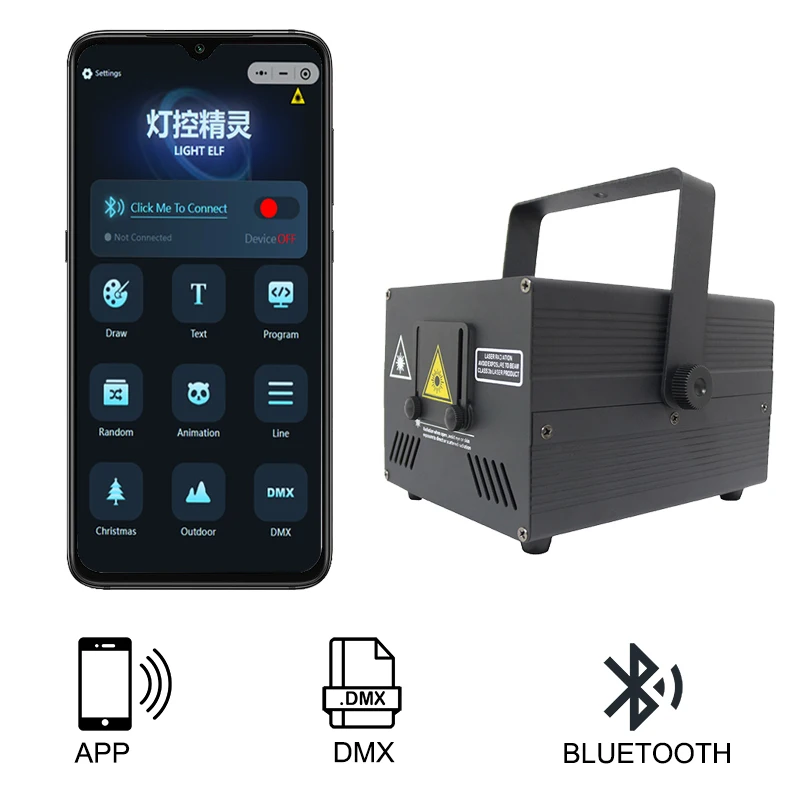 

Sunart 2-15W Light Elf App Drawing Laser For Stage Effect With Bluetooth For DJ DiscoNight Clubs Bars RGB Colors DMX Fixture