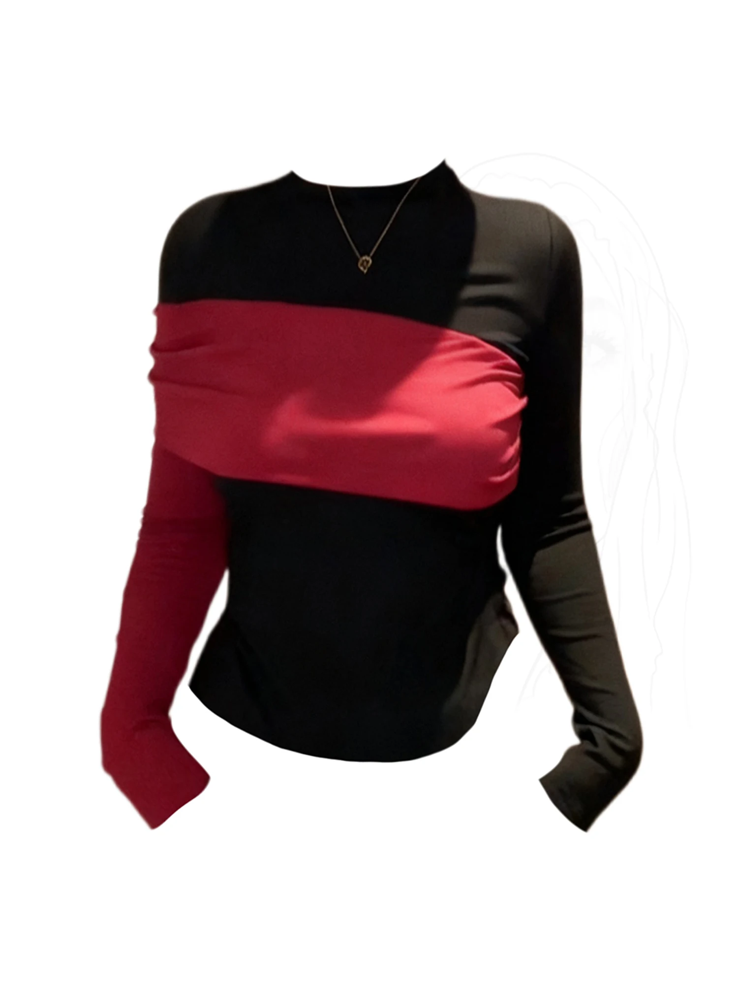 

Women Black Gothic Emo Patchwork T-shirt Aesthetic Y2k Gyaru Tee Top Vintage Long Sleeve Oversize T-shirts 2000s Clothes Winter