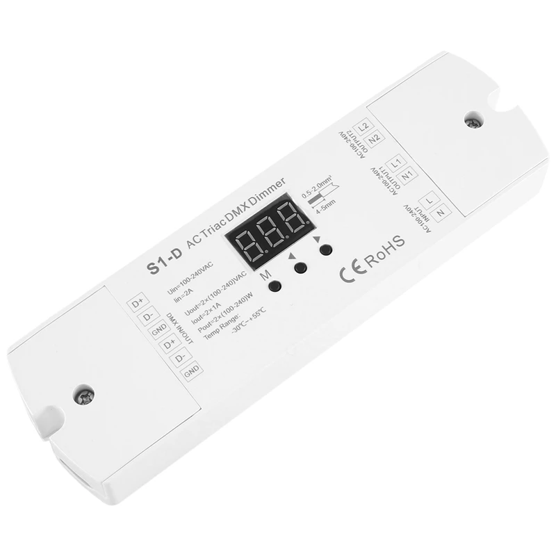 4X AC100V - 240V 288W 2CH Triac DMX LED Dimmer, Dual Channel Output Silicon DMX512 Led Controller Digital Display S1-D