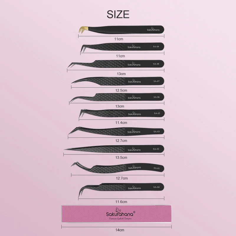 SAKURUHANA Professionele Wimper Pincet Zwarte Vezel Tip Voor Lash Extensions Mega Volume Nertsen Wimpers Make-Up Artist Beauty Kit