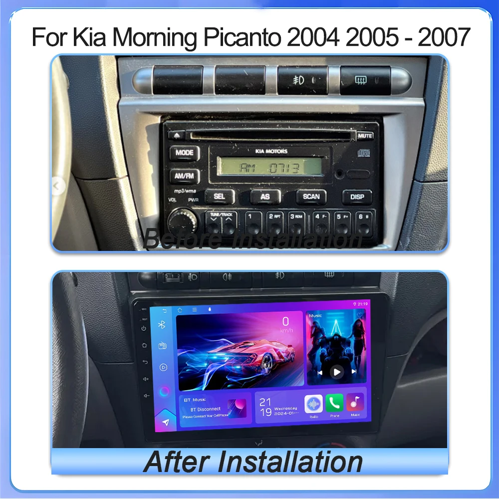 راديو السيارة لكيا مورنينج بيكانتو 2004 2005 2006 2007 رئيس وحدة الوسائط المتعددة مشغل فيديو الملاحة نظام تحديد المواقع أندرويد السيارات واي فاي No 2din