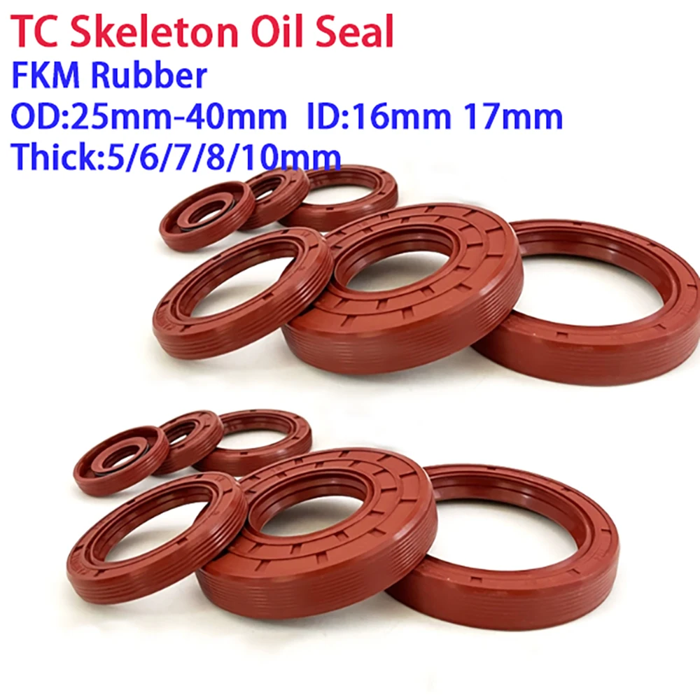 FKM Rubber Oil Seal TC Skeleton Oil Seal Brown High-Temperature Wear-Resistant Sealing Ring ID 16/17mm OD 25-40mm Thick 5mm-10mm