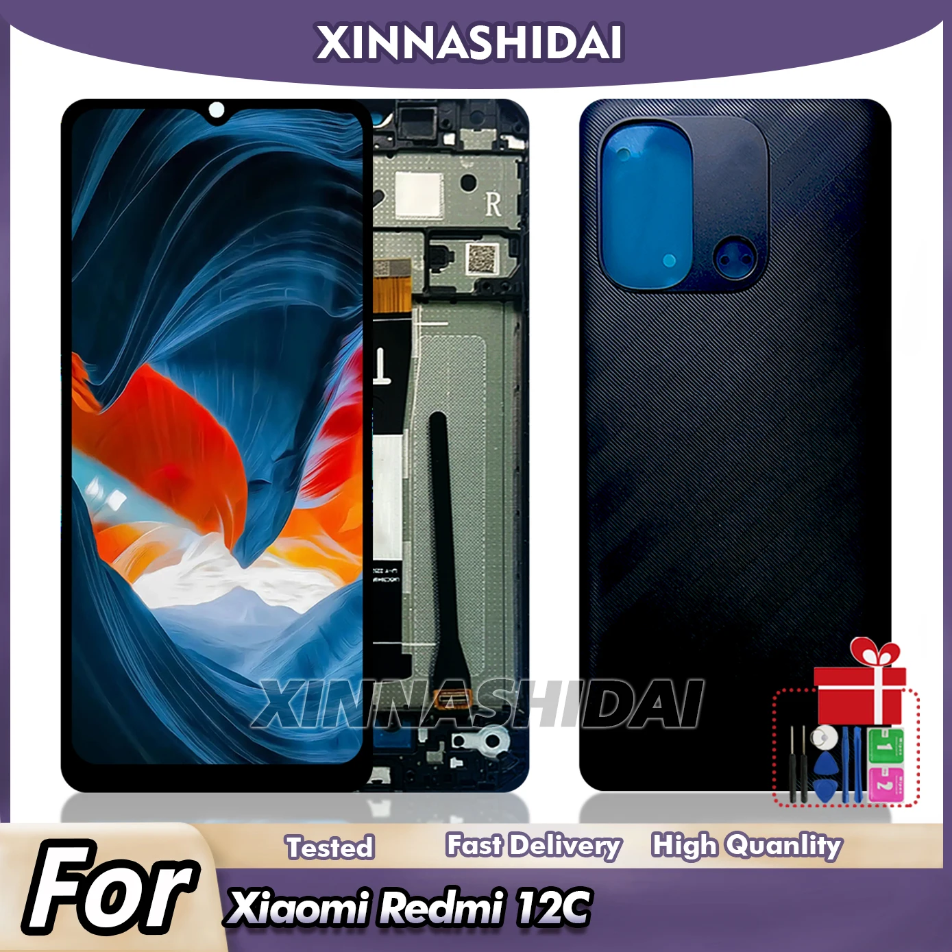 New LCD Display For Xiaomi Redmi 12C 22120RN86G LCD Display Touch Screen Frame and Battery Cover Digitizer Assembly Replacement