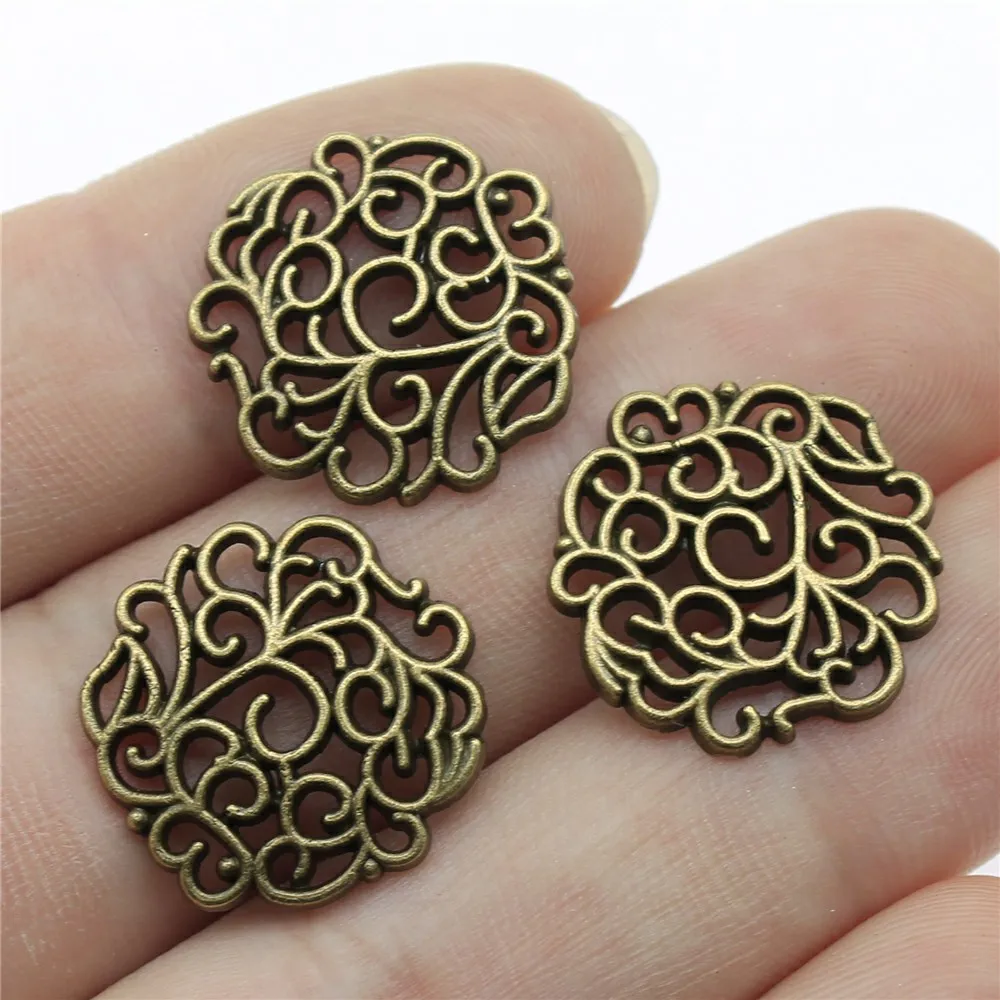 WYSIWYG 10pcs 18x18mm Vintage Flowers Pendants Charm For Jewelry Making Antique Bronze Color Flowers Pendants Charm Flowers