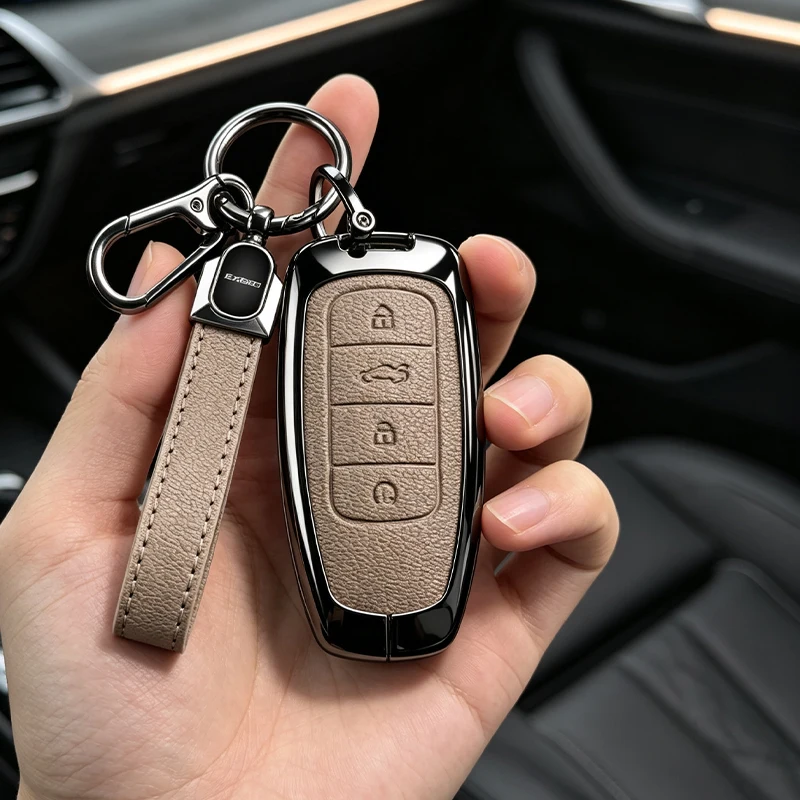 Zinc Alloy Leather Car Dedicated Key Case Cover For Chery EXEED RX Suv 2023-Present  Protection Shell Remote Accessories