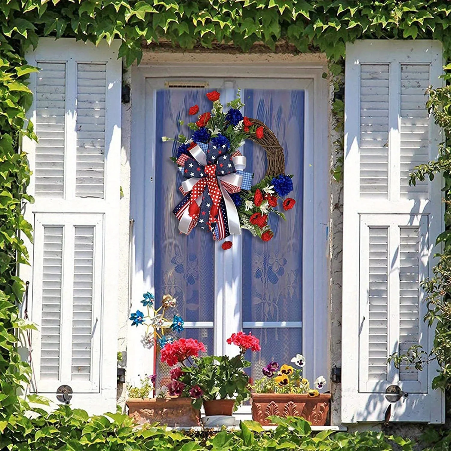 

4Th of July Wreath for Front Door, 17.7in Independence Day Door Wreaths Patriotic Wreath, Memorial Day Wreath Handmade