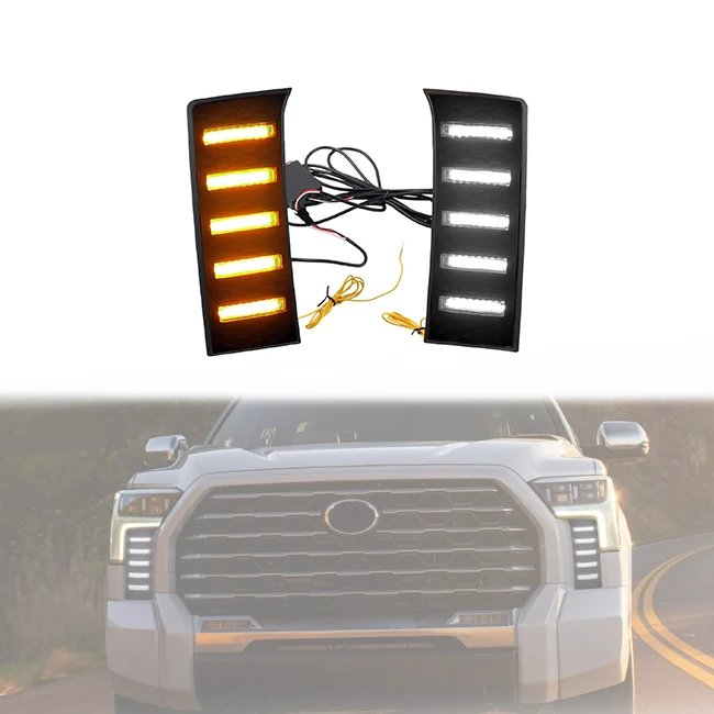 

Car Accessories Front Fog Lights LED White DRL Daytime Running Light With Amber Turn Signal For 2022-2025 Toyota Tundra