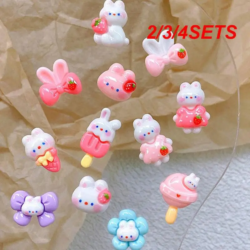 2/3/4SETS Ice Cream Nails No Odor Eye-catching Fashionable There Must Be 3d Cartoon Nail Art Charm Resin Strawberry Rabbit