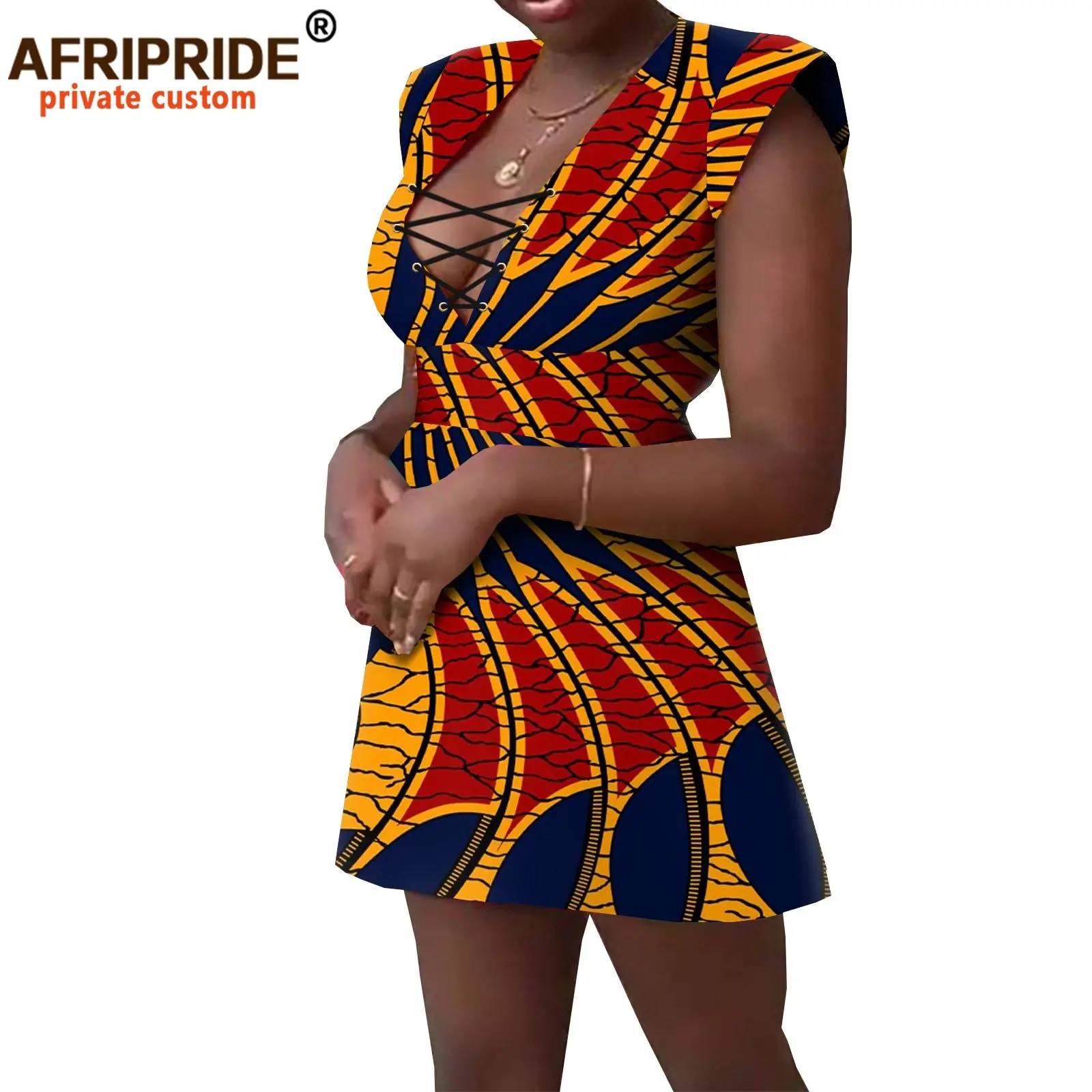 

African Dresses for Women Sleeveless V-neck Ankara Printed Elegant Casual Mini Dress Plus Size Loose Dashiki Outfits A2125019