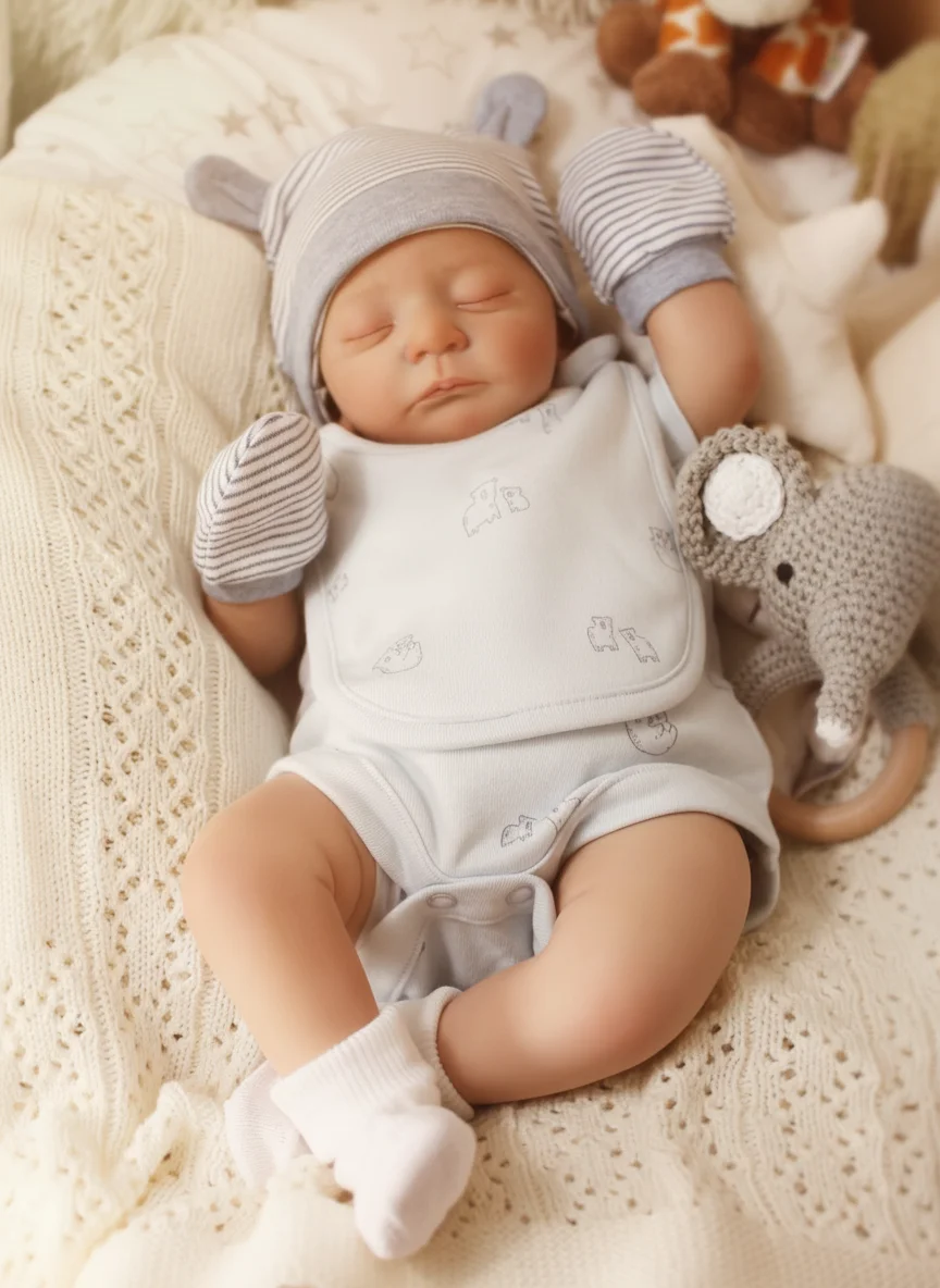 

NPK 19inch Kai Newborn Baby Reborn Doll - Sleeping Lifelike Soft Touch Hand-drawn Hair Doll Ideal Gift for Children