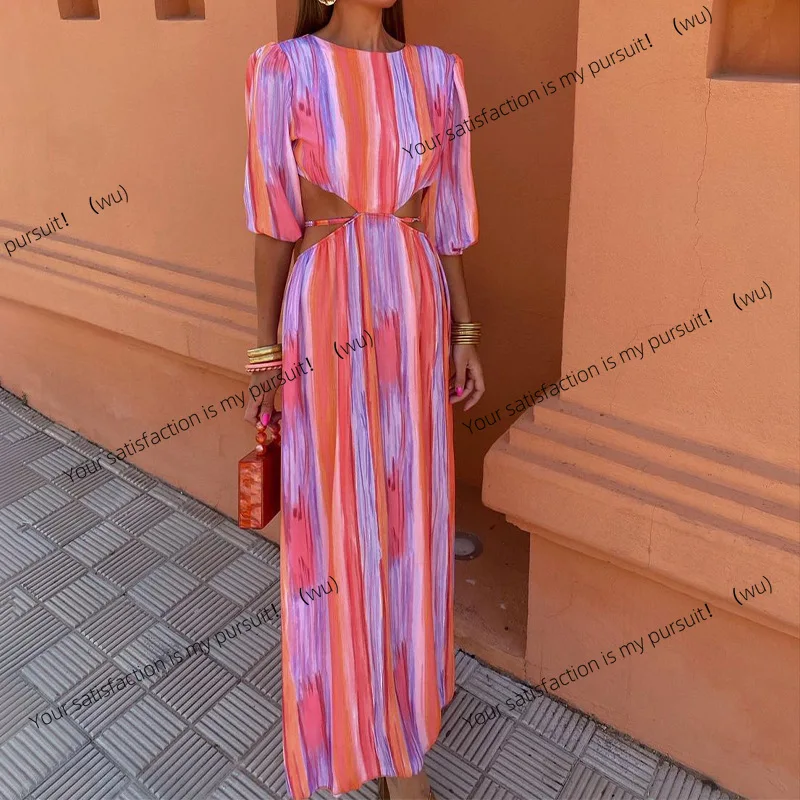 

ZOCI-Летнее сексуальное платье с круглым вырезом и половиной рукавов на бретельках с высокой талией и принтом