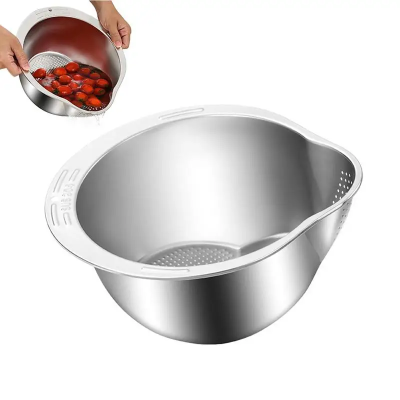 Rice Washer Strainer Bowl Sloping Bottom Rice Washing Basin High Capacity Strainer Microporous Mixing Bowl Kitchen Accessories