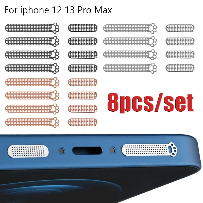 

8 шт./компл., металлические пылезащитные сетчатые наклейки для телефона, стильный наушник с кошачьей лапой, отверстие для динамика, противопыльная сетка для Iphone 12 13 Pro Max