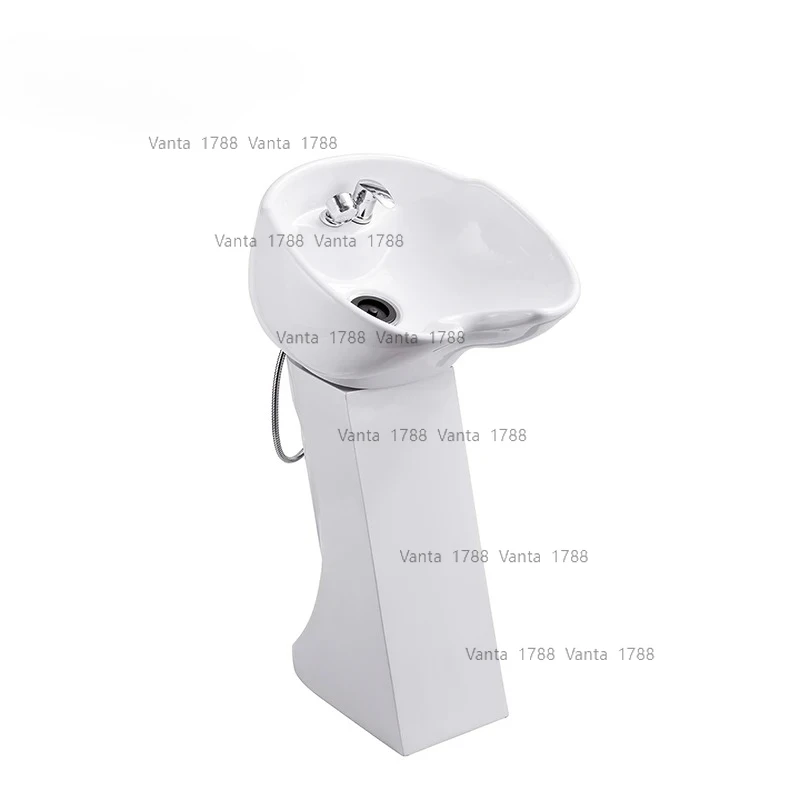 Equipo de salón de cama para champú, silla de champú portátil, tazón de champú de cerámica blanca con accesorios para unidad de lavado Wally WL-U3301