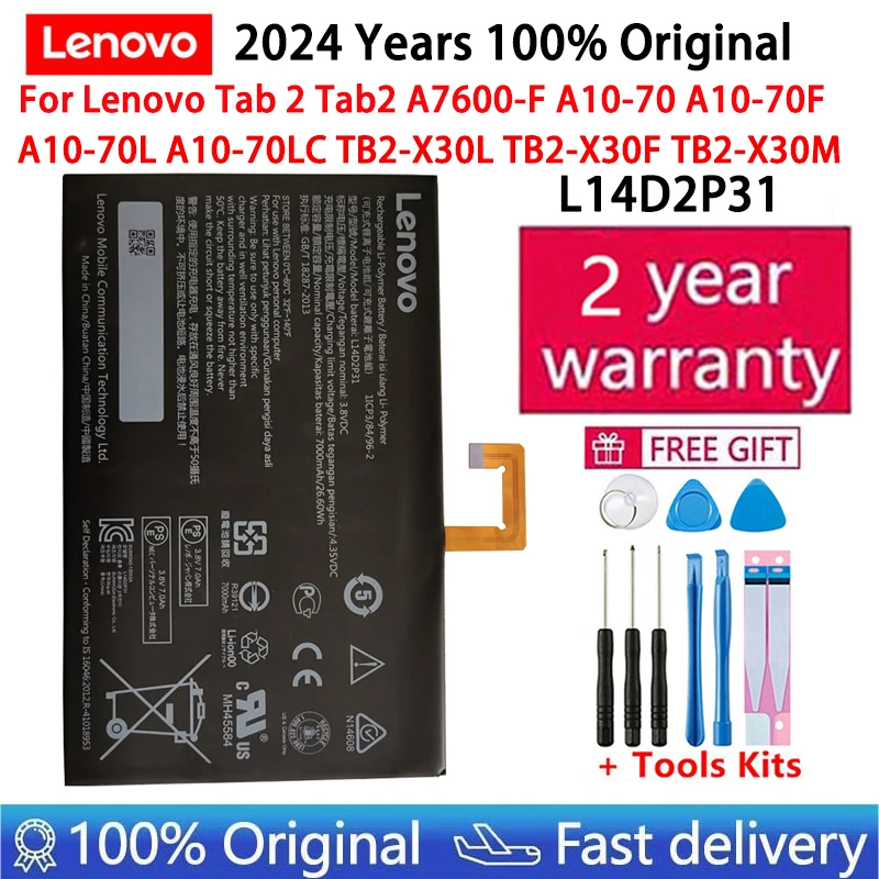 New original L14D2P31 7000mAh Battery For Lenovo Tab 2 TAB2 A10-70F A10-70L A10-70LC TB2 X30L TB2-X30F TB2-X30M Batterij