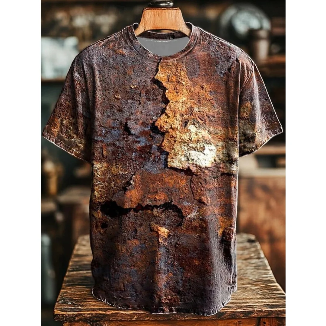 Vintage Aged Rust Crackle Bedrucktes Herren-T-Shirt, Kunst, abstraktes 3D-gedrucktes T-Shirt, lässig, kurzärmelig, lustige Mode, Herrenbekleidung