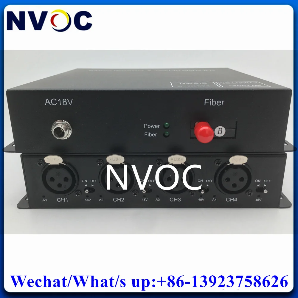 

4Ch Forward XLR Balance Audio Over SM Single ST Fiber Converter Broadcast Standard Transceiver With switchable Phantom Power 48V