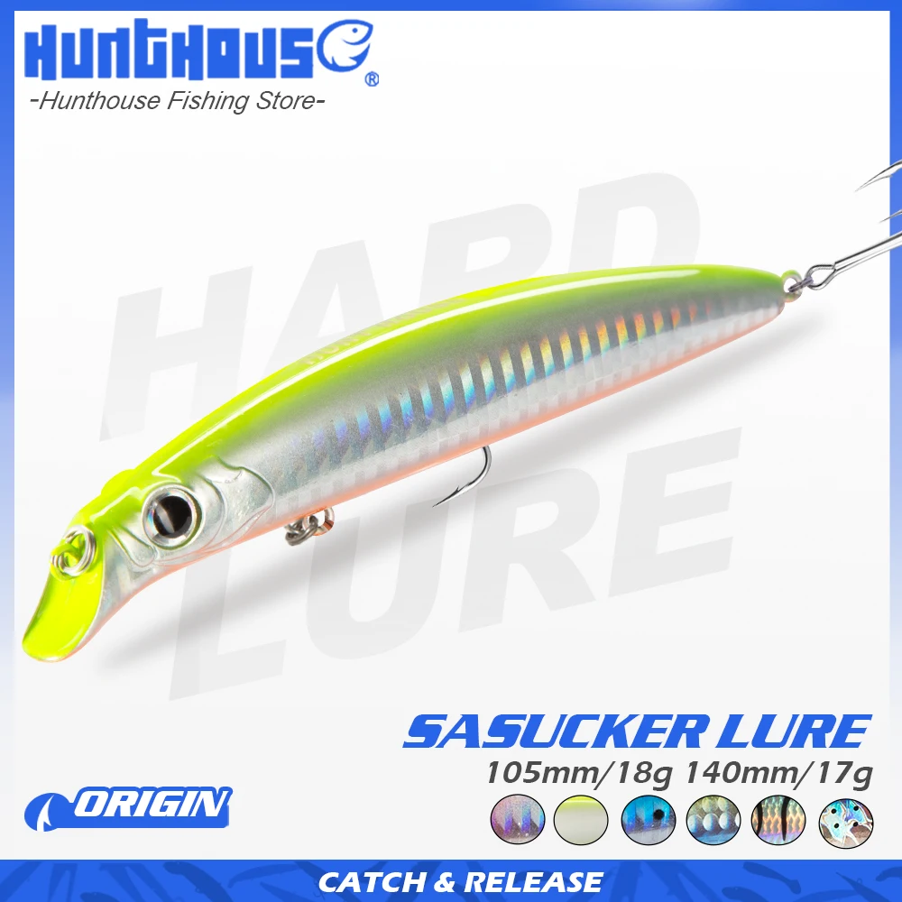 

Hunthouse saсос 105 и 140 мм 18 г и 17 г, плавающая приманка для рыбалки, карандаш, воблер, приманка, Джеркбейт для рыбалки, морская рыба, безлипучка, длинный заброс