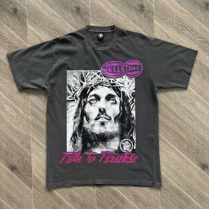 

Футболка Heavy Duty с коротким рукавом WWHD God Tee с нашивкой Flash, из выстиранного хлопка, молодежная модная, бренд HELLSTAR STUDIOS, с круглым вырезом, с принтом