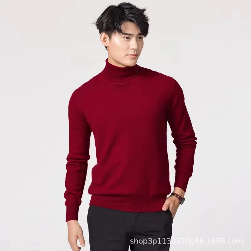 Autumn Winter Men's High Polo Collar Sweater Solid Knitted Warm Long Sleeve Pullover Men Slim Fit Casual Sweaters Jumper