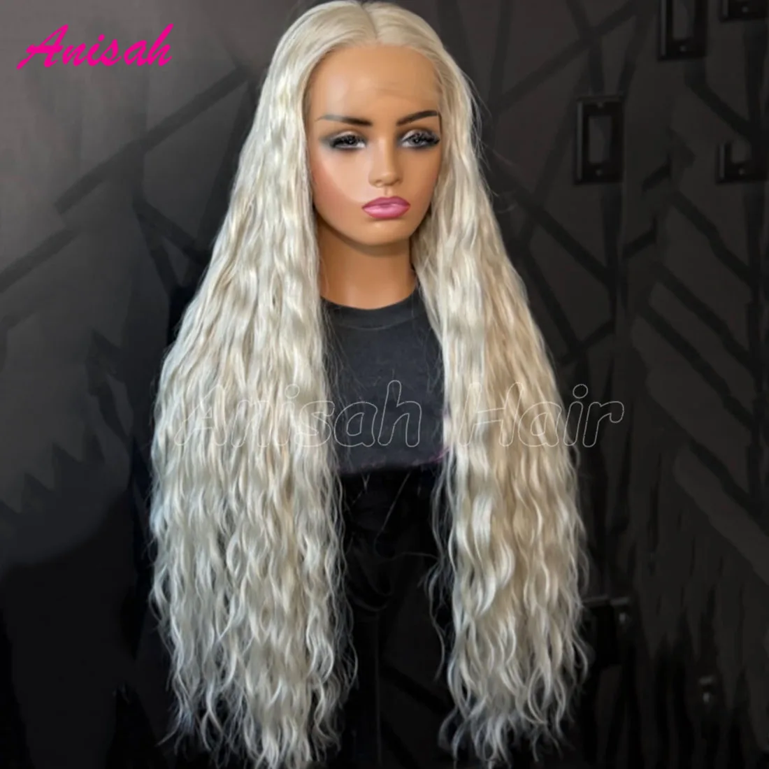 

Platinum Blonde Long Wavy Glueless Lace Front Wig Pre Bleached Knots Glueless Ash Blonde Lace Front Human Hair Wig For Women