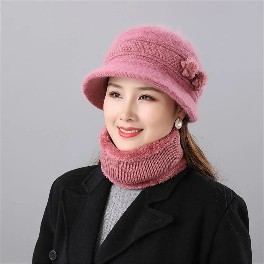 Warm Women\'s Hat and Scarf Set Faux Rabbit Fur Knitted Fleece-Lined Neck Warmer Thickened Windproof Mom Hat Scarf Two Set