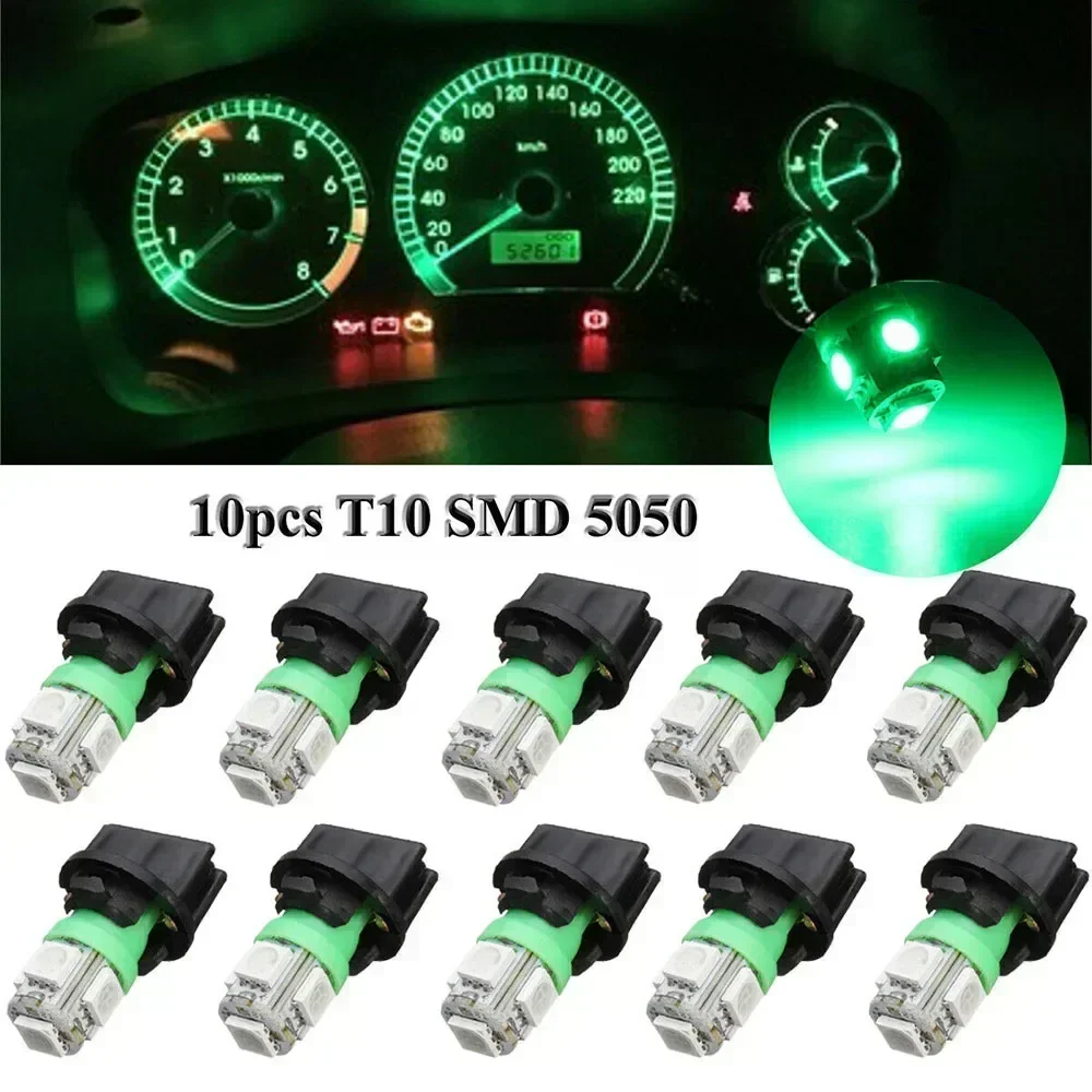 10pcs/set Car Green 194 LED Lights Instrument Panel Gauge Cluster Dash Lamps Sockets Replacement Accessories