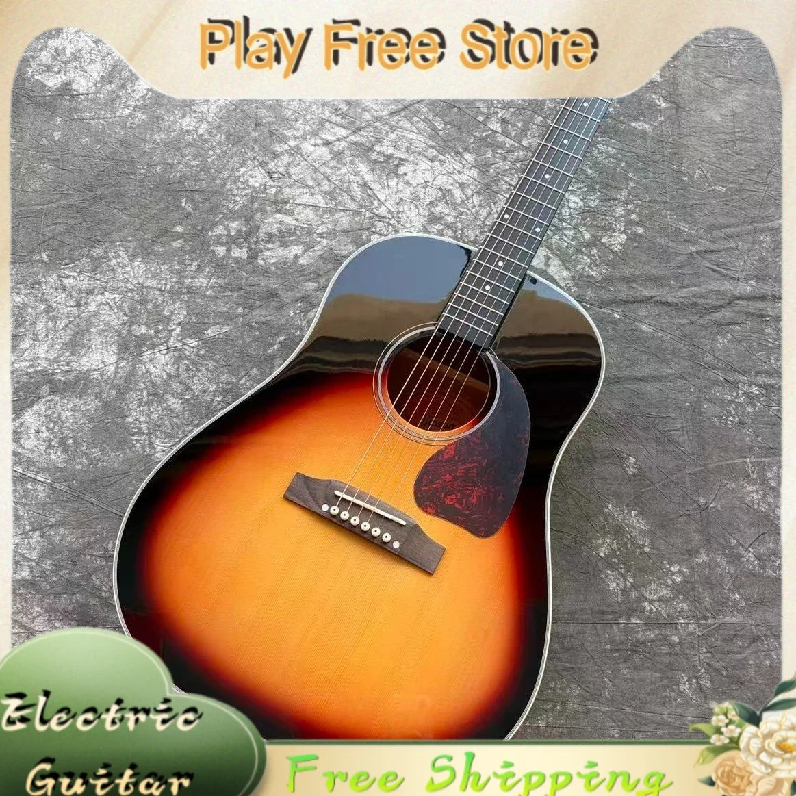 Vintage Sunburst J45 Classic  Acoustic Guitar Spruce Top Mahogany Side Back Rosewood Fretboard Gloss Finish Free Shipping Hot