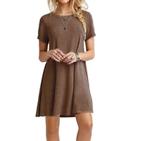 Women Mini Dress Summer Casual Boho Beach Dresses Solid Color O-Neck Short Sleeve Party A-Line Dress Vestidos QT033 - Image 4