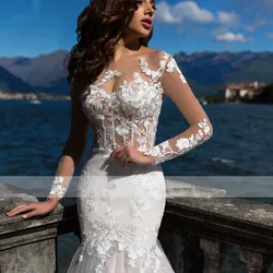 Charming Lace Wedding Dresses Appliques Full Sleeves Floor-Length Robe Mermaid Bridal Dress 2025 Vestidos De Novia Customized