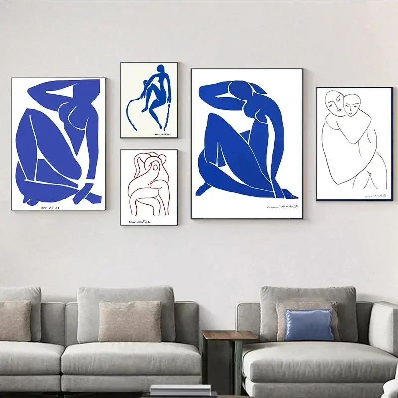 Blue White Abstract Minimalism Canvas Art Painting French Henri Matisse Style Nude Print Wall Picture for Living Room Home Decor