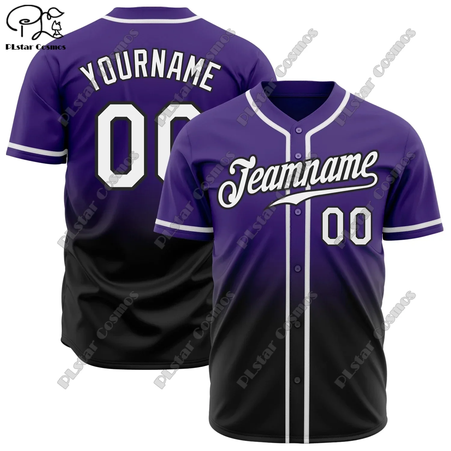 PLSTAR COSMOS Baseball Shirt Custom Name 3D Printing Gradient Fade Summer Loose Slim Fit Unisex Rainbow Black Collection image 2