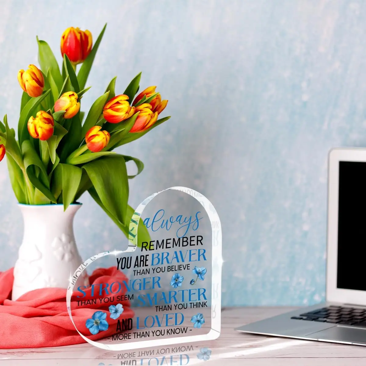 Motivational Desk Decor Inspirational Home Office Desk Decor Heart Shape Acrylic Plaque Inspirational Gifts for Women Friend Coworker Bestie Christmas Birthday Gift