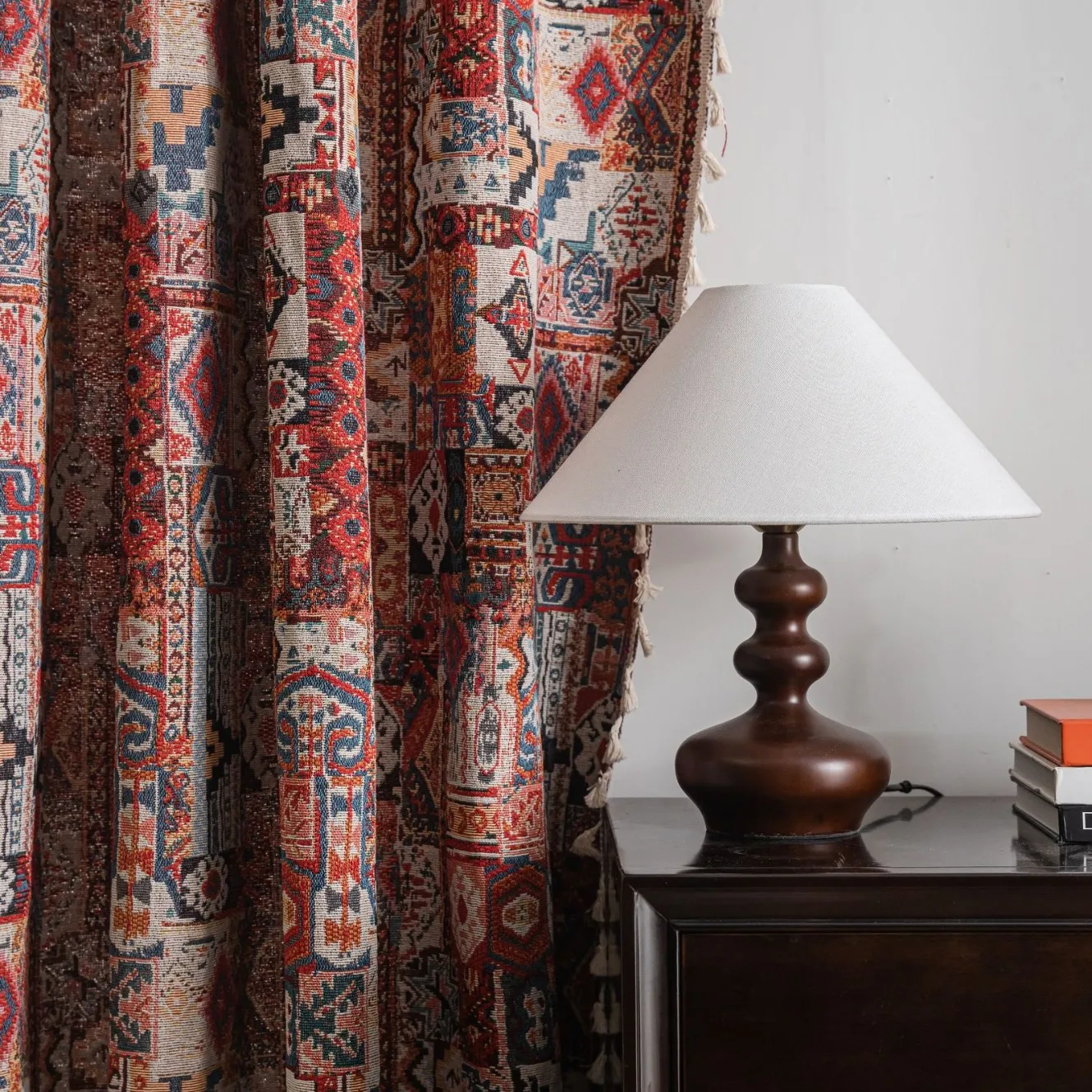 

Modern Semi-blackout Insulation Curtains Jacquard Geometric Contrasting Curtains Bohemian Curtains