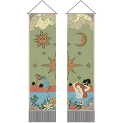 Pack of 2 Vintage Sun & Moon Tapestries Tarot Cards Tapestry Mystical Temperance Tarot Cards Tassel Tapestry Wall Hanging
