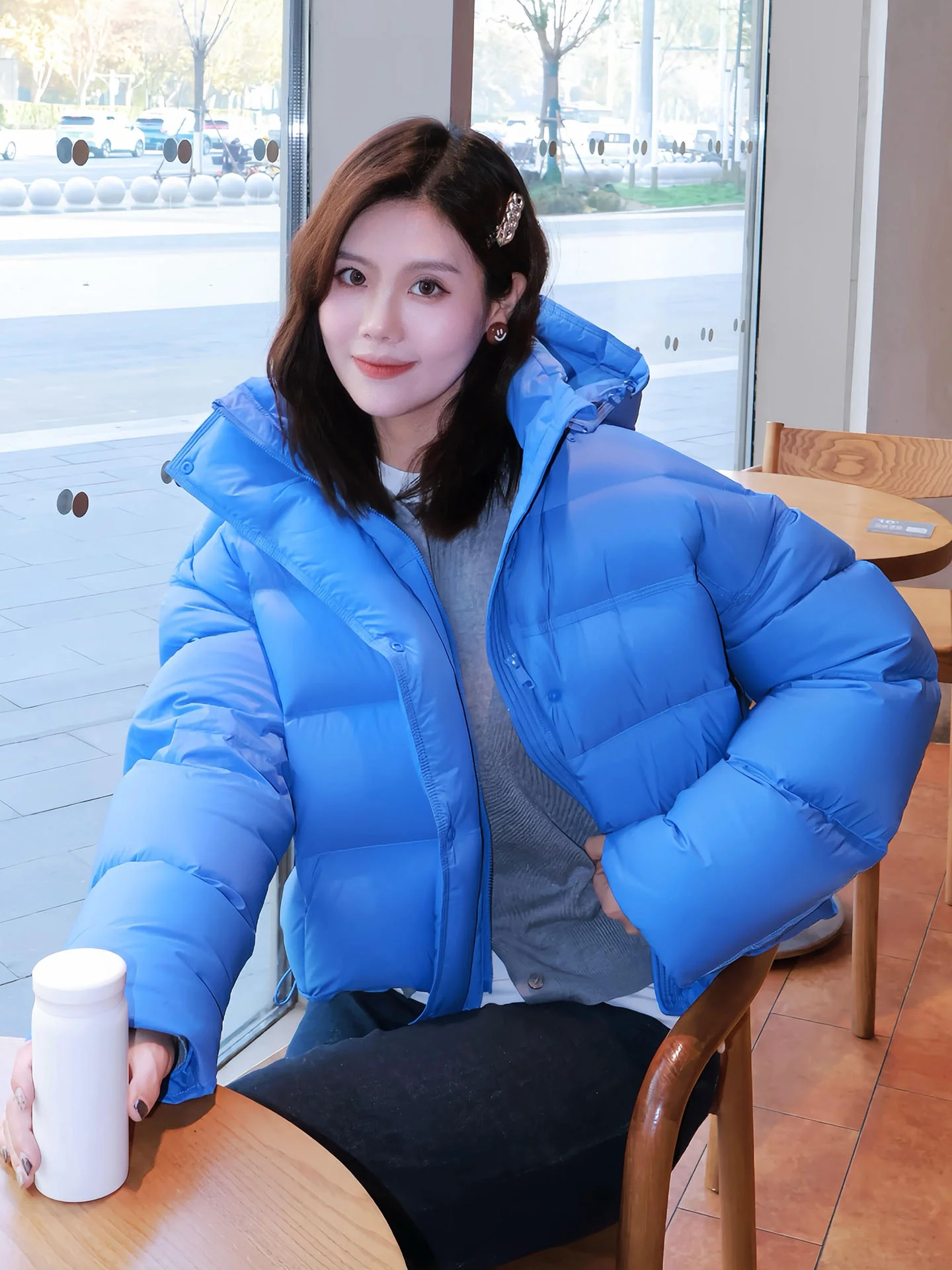 Único ort azul feminino para baixo jaet coreano sle inverno 2025 nova faion fina cintura alta thi fibra de poliéster du para baixo