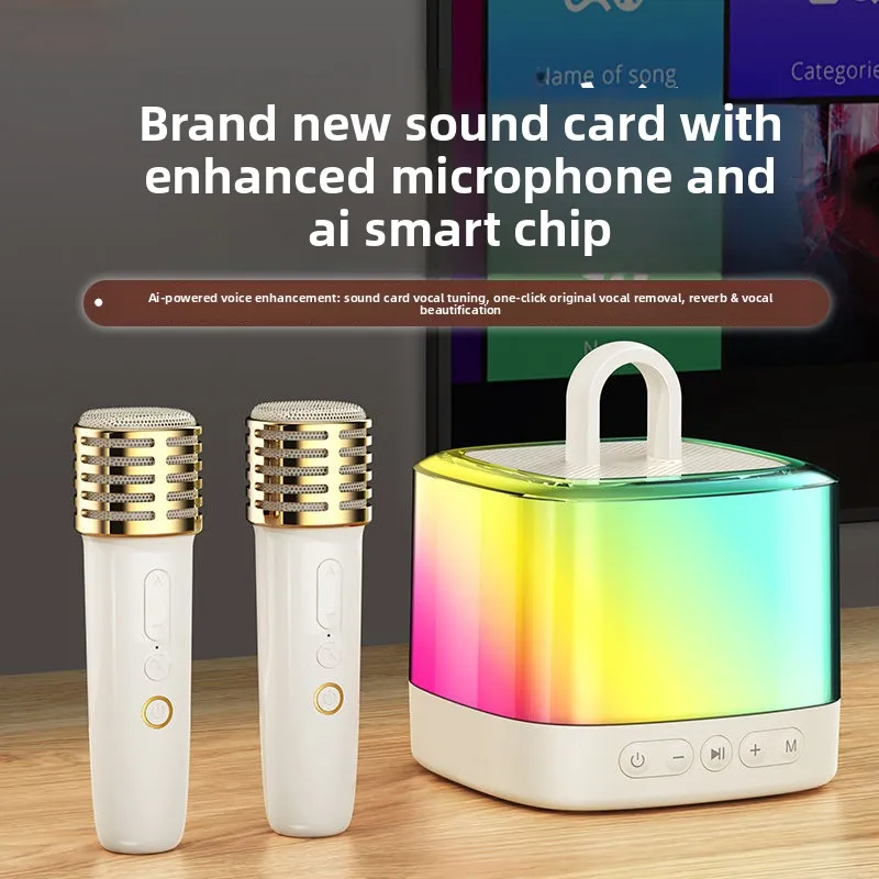 Speaker Karaoke Machine Dual Microphone 25W High Quality Stereo Speakers RGB Ambient Light Portable Speakers for Parties