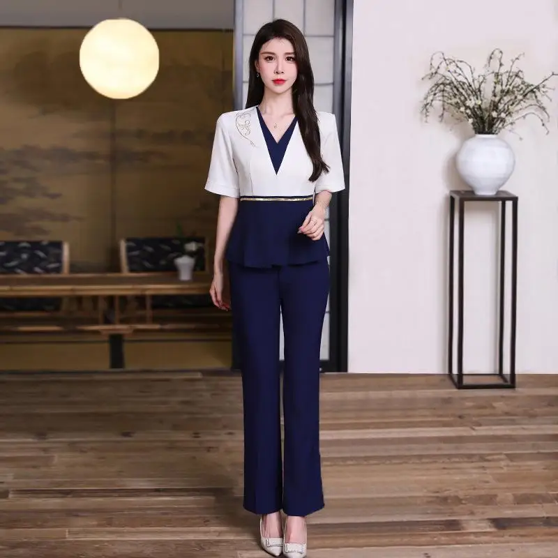 フットセラピーバス技術者作業服女性プロフェッショナルマッサージスパ＆ヘルスクラブセットホテルバトラーユニフォームプリントロゴ