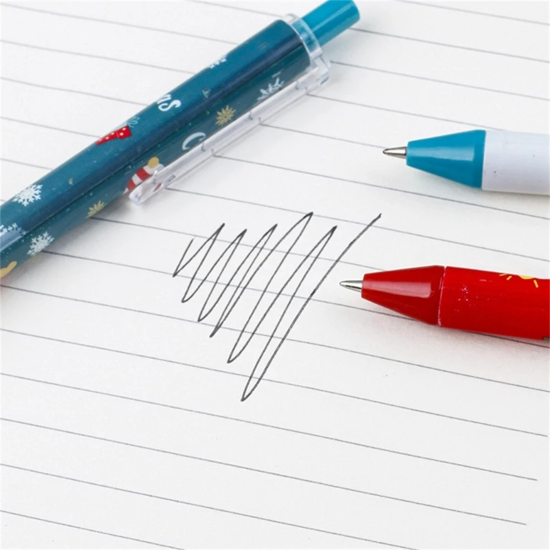 6 Pcs 크리스마스 젤 펜 재미 있은 쓰기 펜 어린이를위한 개폐식 젤 펜 학생 게임 보상 크리스마스 스타킹 Stuffer