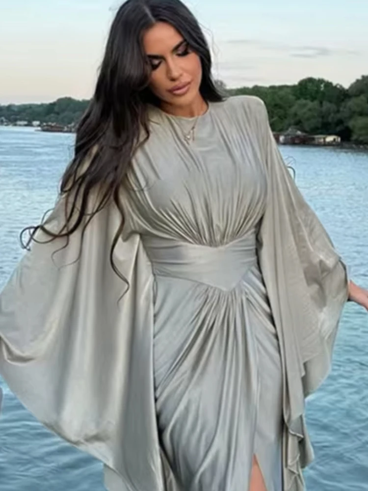 เดรสแขนบานทรงคลาสสิกเซ็กซี่ของมาเชดา สำหรับผู้หญิง ตกแต่งผ้าต่อกัน คอทรงโอ ชายเสื้อไม่สมมาตร เรียบหรู เข้ารูป สำหรับงานเลี้ยงกลางคืน งานพรอม หรืองานปาร์ตี้