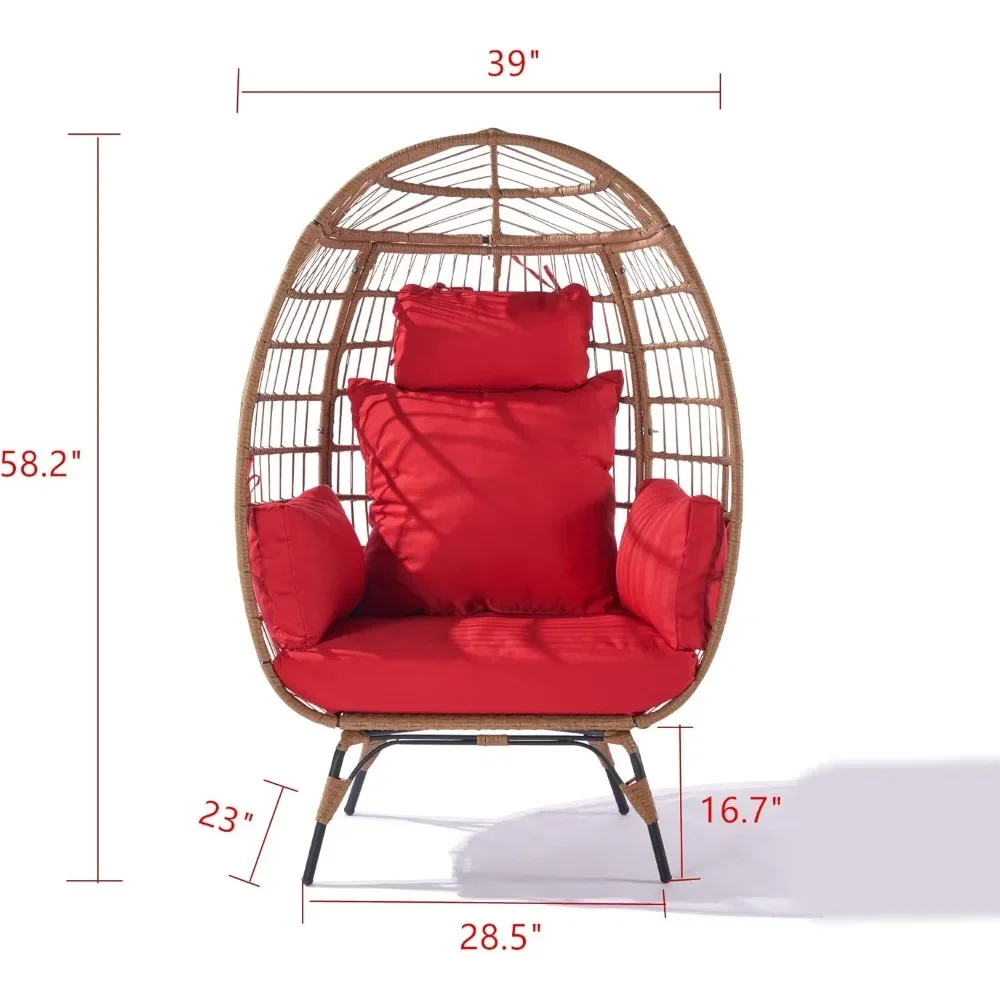 Sillas de mimbre con forma de huevo para Patio, tumbona de gran tamaño con gran capacidad de 370 libras, cojín de soporte