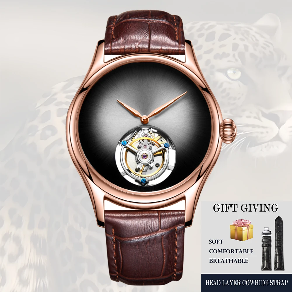 2025 AESOP Tourbillon Skeleton Watch For Men Mechanical Waterproof Mens Watches Top Brand Luxury Movement Leopard Eye Concept