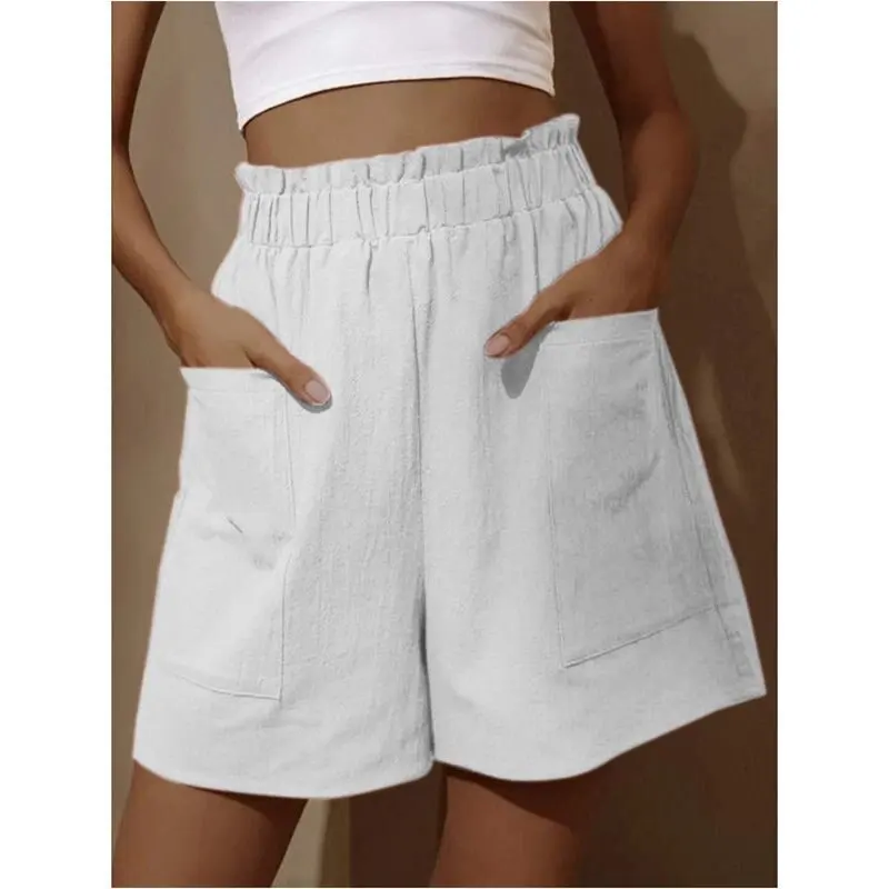 European and American women\'s cotton and linen flower bud high waist shorts fashionable large wide leg casual shorts