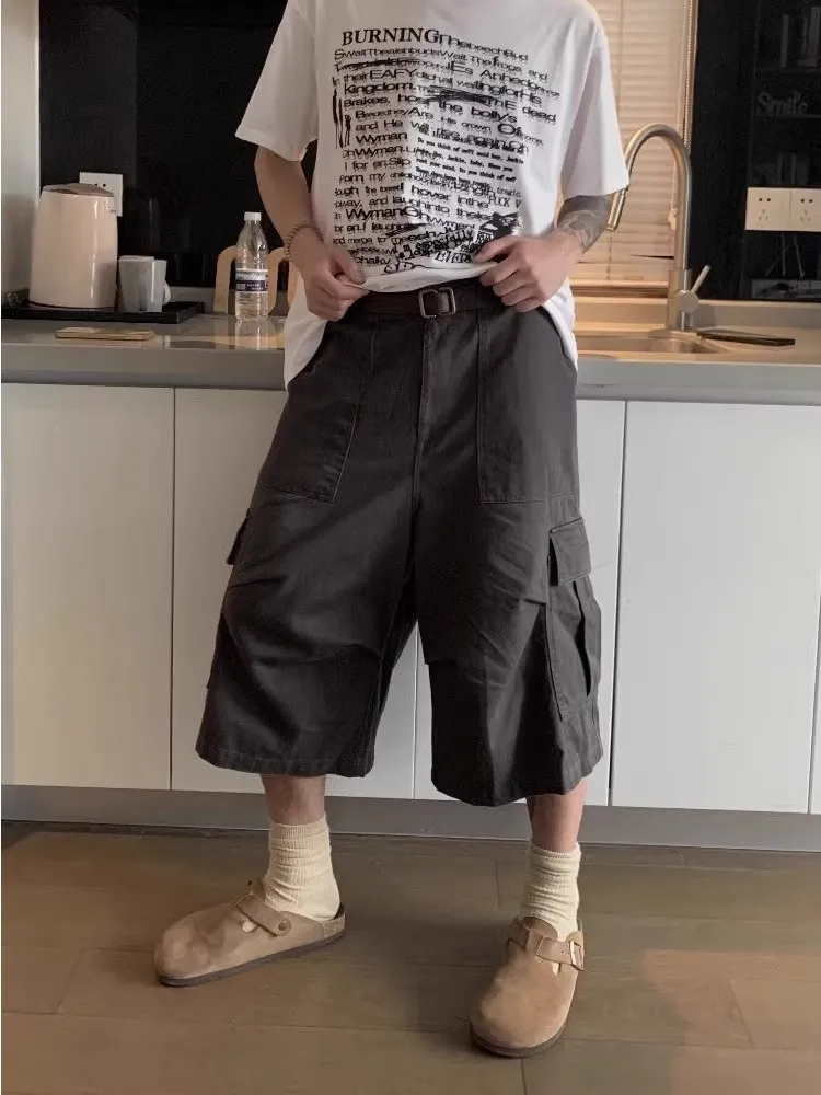 

Японская ношенная рабочая одежда orts, мужские летние модные свободные брюки на семи футов, повседневные брюки с прямыми штанинами