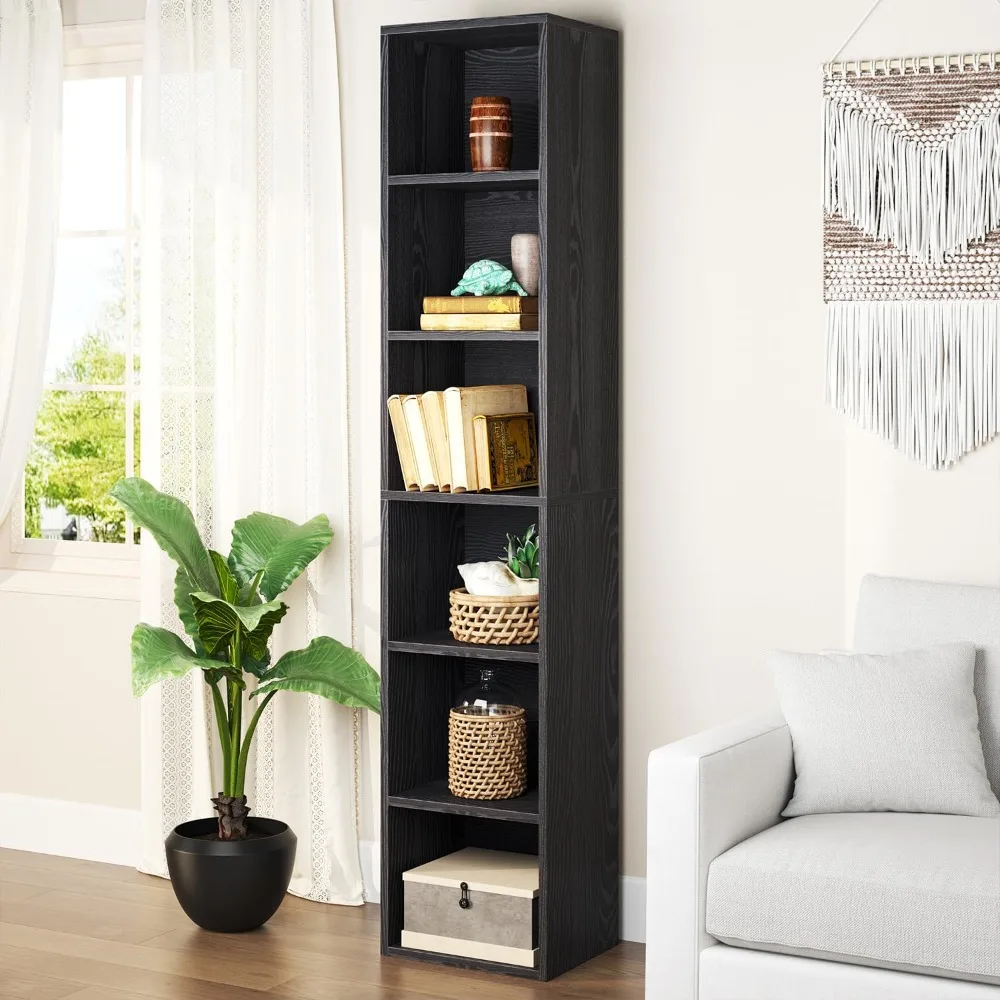 

Oneinmil Tall Narrow Bookshelf, 6-Tier Cube Display Rack, Modern Corner Bookshelf with Storage Space, Storage Cabinet for Home