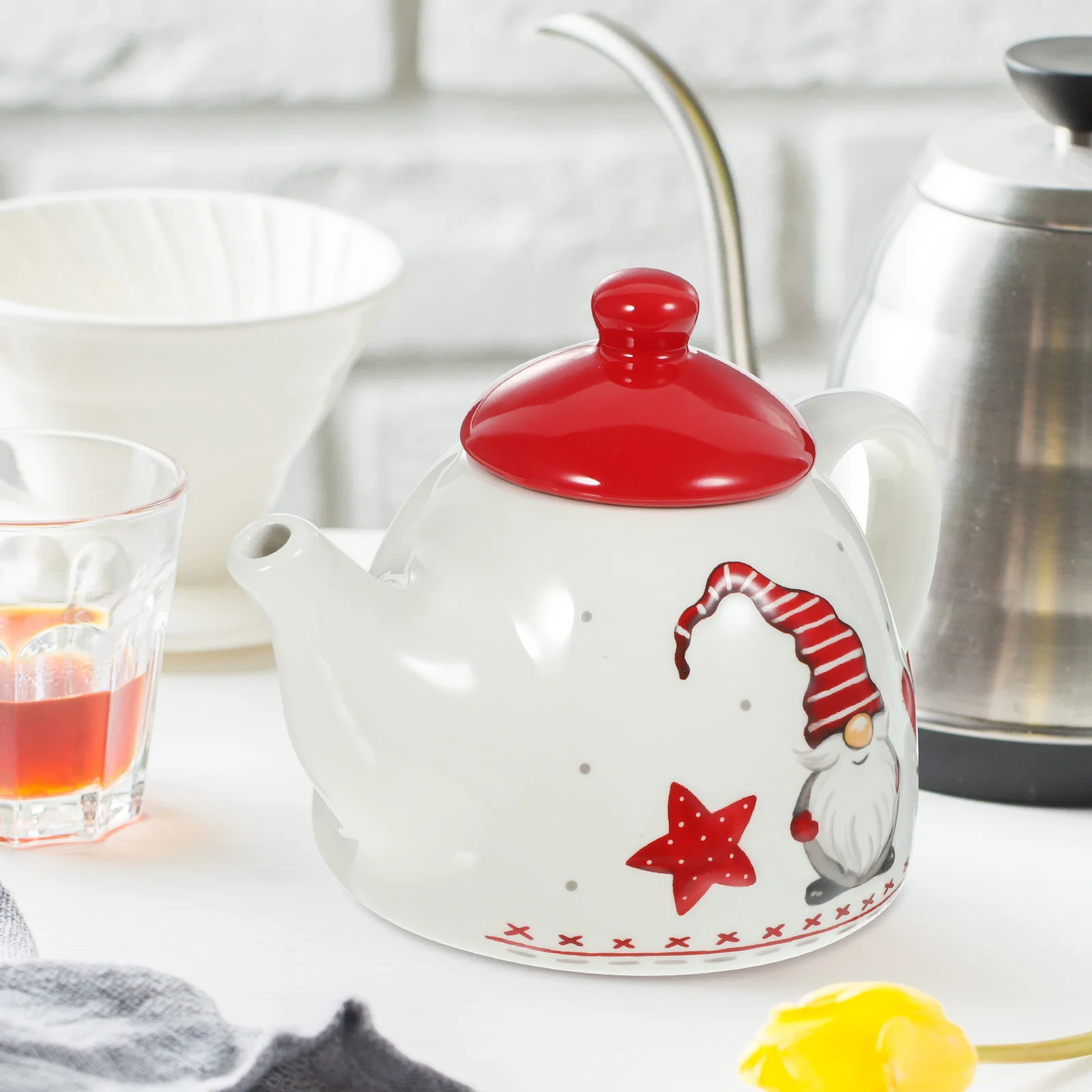 Santa Cutlery Christmas Water Kettle Teaware Ceramic Maker Decorate Multi-functional Teakettle Porcelain Home Teapot