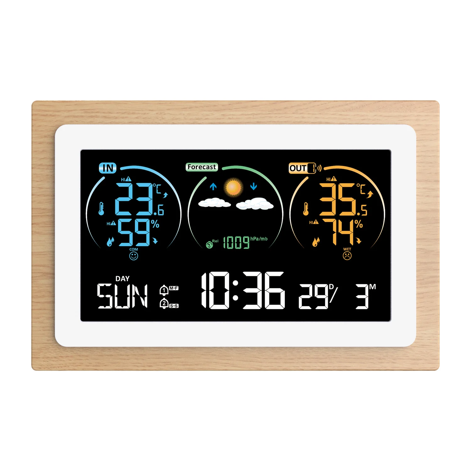 Digital Alarm Clock Weather Station Air Pressure Forecast Indoor Outdoor Thermometer Hygrometer Wireless Multifunction VA Clock