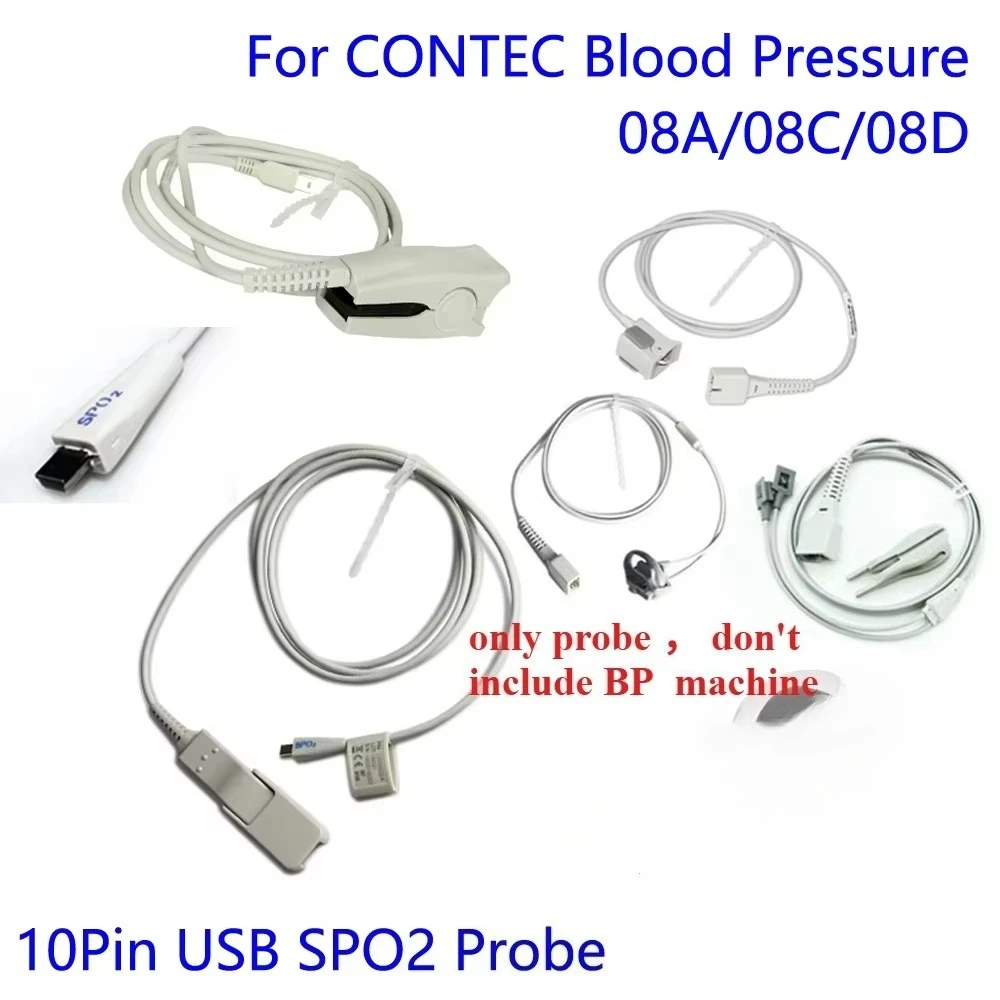 Adult Paediatric Neonatal Veterinary 10 Pin SPO2 Probe Blood Oxygen Saturation Sensor for CONTEC 08A 08C Blood Pressure Monitor