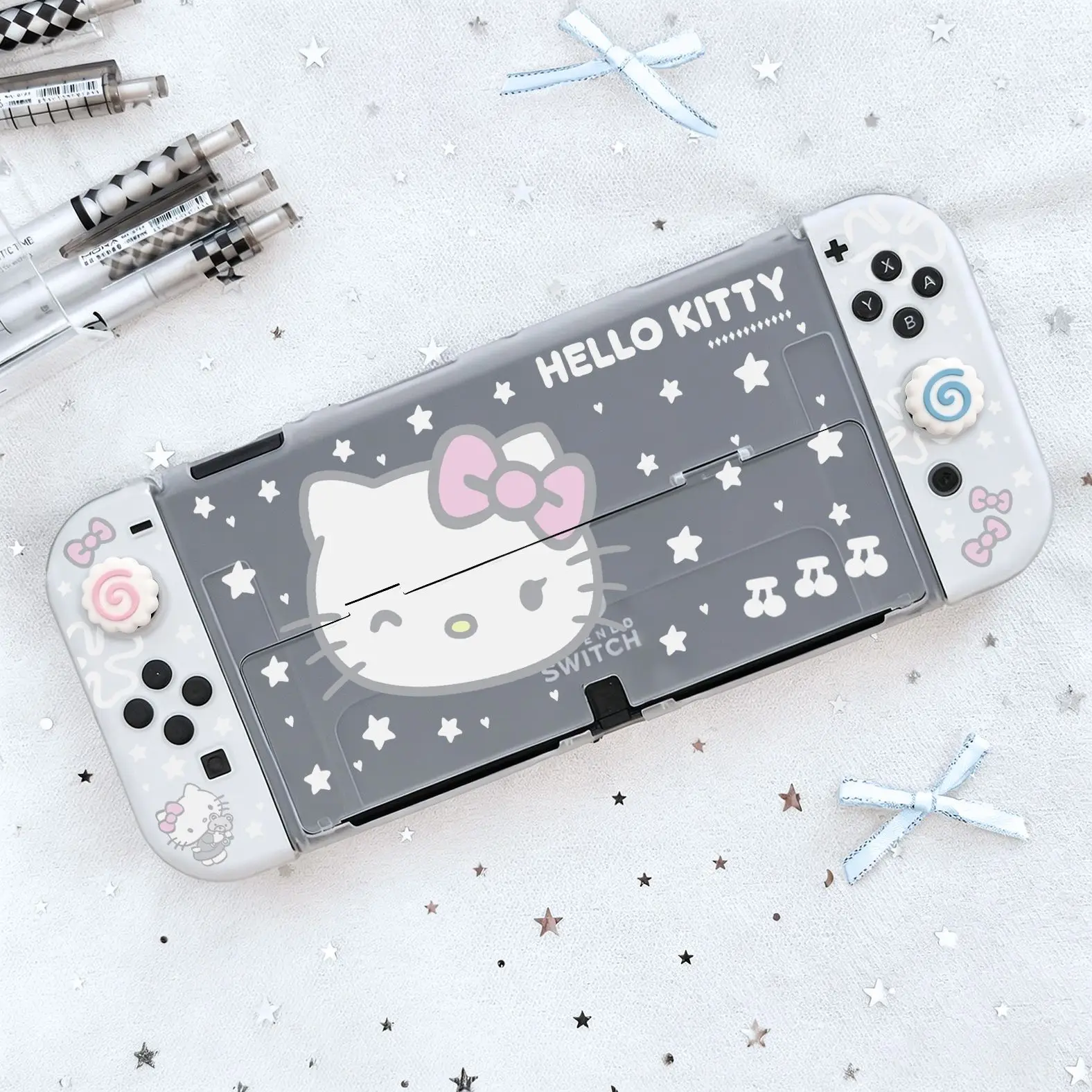 Kawaii Hello Kitty Glitter Case Split Dock-Friendly Non-Slip Joy-Con Controllers for Nintendo Switch 2 OLED NS Controller Cover